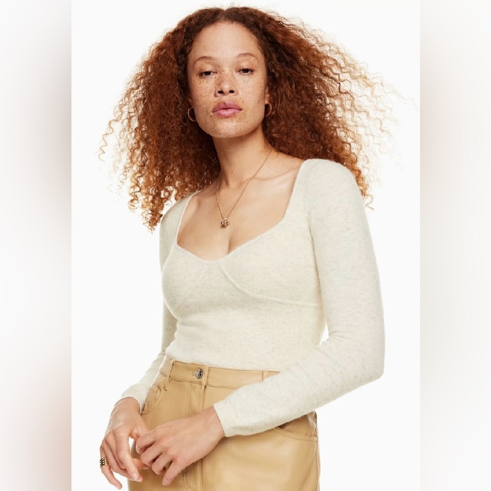 Aritzia Wilfred Wool Blend Greer Sweetheart Bustier Cream Sweater Size Small